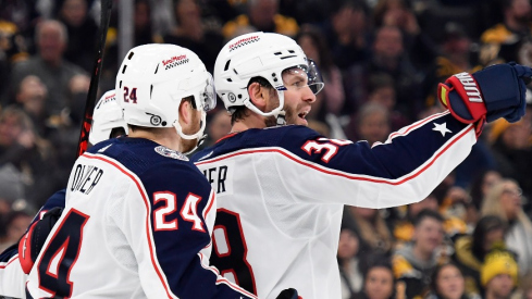 Columbus Blue Jackets center Boone Jenner (38) reacts after scoring a goal during the second period against the Boston Bruins at TD Garden.