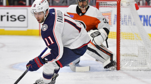 Columbus Blue Jackets forward Adam Fantilli skates against the Philadelphia Flyers