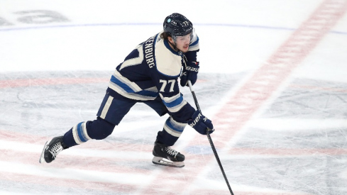 Columbus Blue Jackets defenseman Nick Blankenburg (77) handles the puck during the third period against the New Jersey Devils at Nationwide Arena.