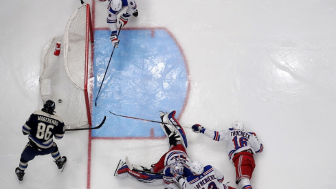 Columbus Blue Jackets' Kirill Marchenko scores a goal during the second period at Nationwide Arena.