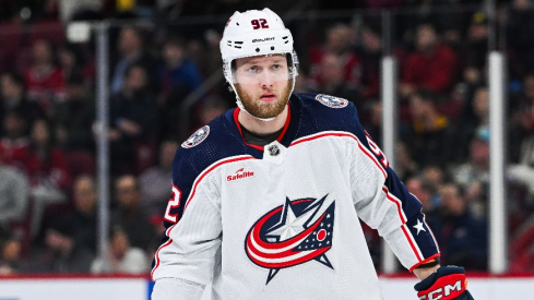 Columbus Blue Jackets left wing Alex Nylander (92) looks on against the Montreal Canadiens during the second period at Bell Centre.