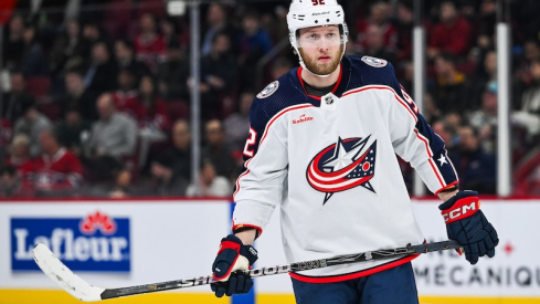 Columbus Blue Jackets' Alex Nylander looks on against the Montreal Canadiens during the second period at Bell Centre.