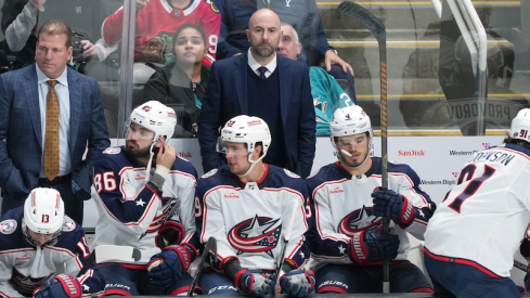 Columbus Blue Jackets head coach Pascal Vincent stands behind the bench during the third period against the San Jose Sharks at SAP Center at San Jose.