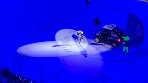 Zach Werenski skates after being named the first star in the Blue Jackets' 4-3 shootout win over the Pittsburgh Penguins at Nationwide Arena