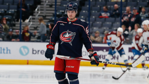 Columbus Blue Jackets left wing James Malatesta (67) during pregame warmup against the Colorado Avalanche at Nationwide Arena.