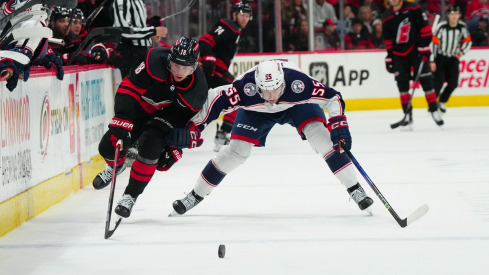 David Jiricek skates against the Carolina Hurricanes