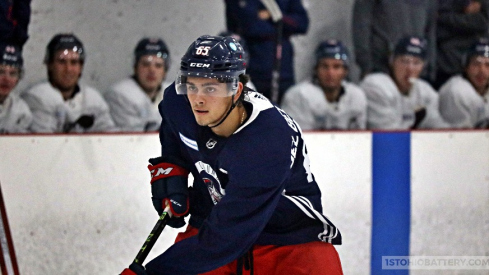 Luca Del Bel Belluz (65) takes a penalty shot at Blue Jackets development camp.