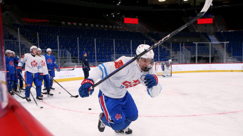 Ivan Demidov skates at practice for SKA 