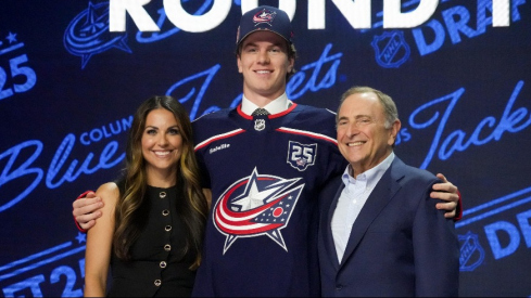 The Columbus Blue Jackets selected defenseman Jackson Smith with the 14th overall selection in the 2025 NHL Draft.