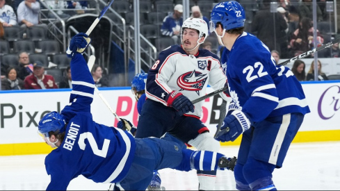 Zach Werenski and Luca Pinelli are in and Kirill Marchenko and Mathieu Olivier are out Wednesday night as the Blue Jackets battle the Maple Leafs for the final time this season.