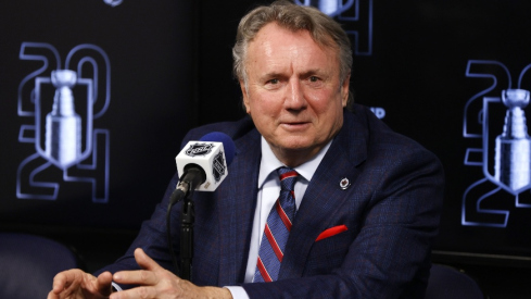 Apr 30, 2024; Winnipeg, Manitoba, CAN; Winnipeg Jets head coach Rick Bowness talks to media after their loss to the Colorado Avalanche in game five of the first round of the 2024 Stanley Cup Playoffs at Canada Life Centre.