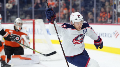 Mathieu Olivier, Zach Werenski, and Mason Marchment scored and Jet Greaves came up huge Tuesday night as the Columbus Blue Jackets defeated the Philadelphia Flyers 3-2 to move into second place in the Metro division.