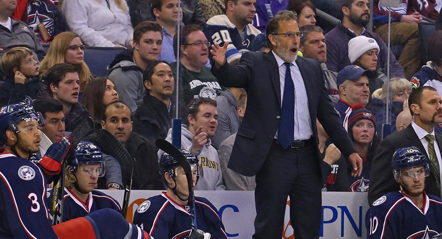 Blue Jackets head coach John Tortorella reacts to a call from the bench.
