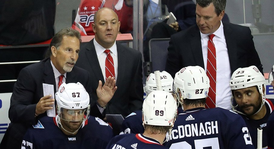 John Tortorella and Mike Sullivan on Team USA's bench during the World Cup of Hockey.