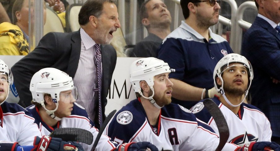 John Tortorella yells on the bench during the Stanley Cup playoffs