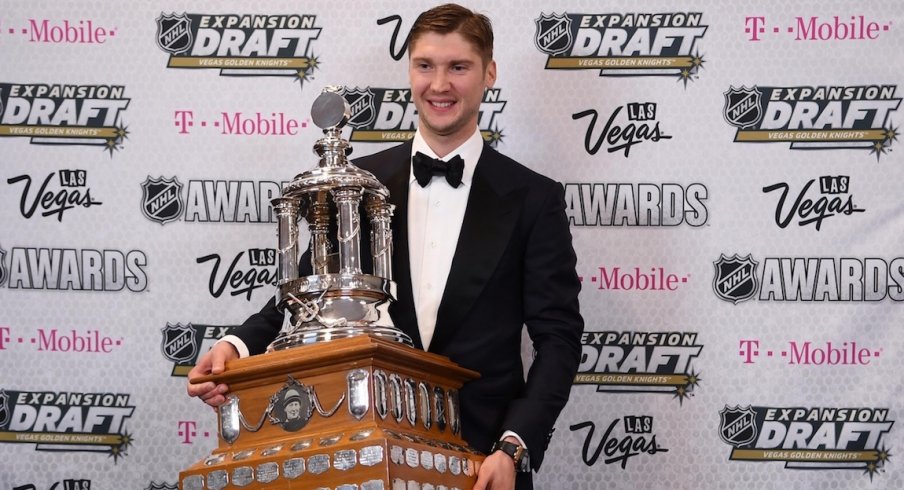 Sergei Bobrovsky smiles as he wins his second Vezina Trophy.