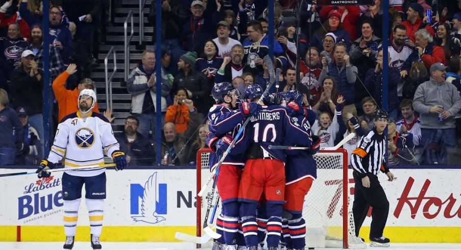 The Blue Jackets celebrate a goal this season