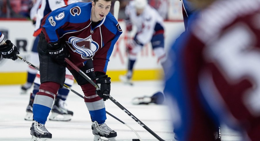 Matt Duchene waits for the puck to come to him during warm ups.