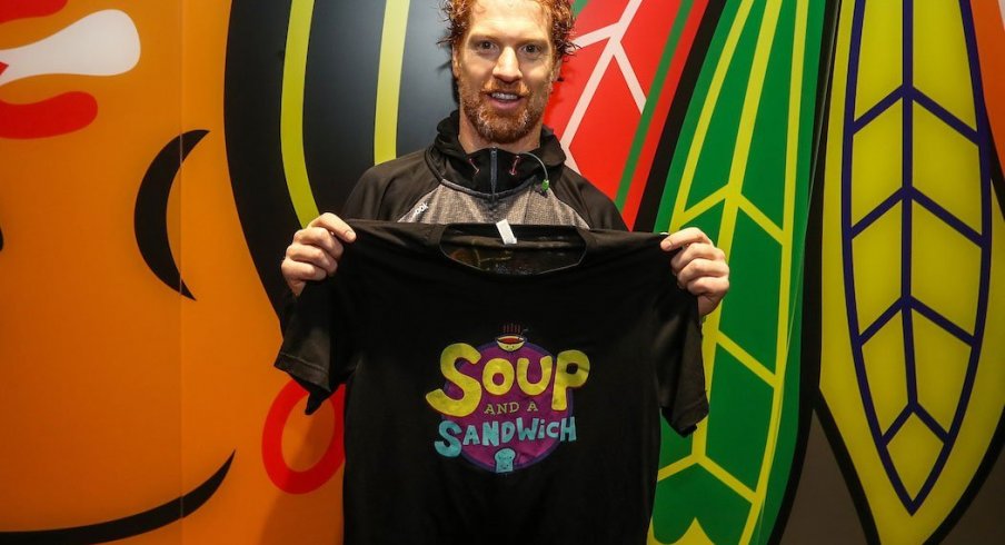 Brian Campbell shows off his 'Soup and a Sandwich' t-shirt 