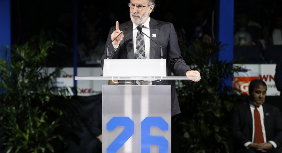 John Tortorella speaks as Martin St. Louis is being honored.