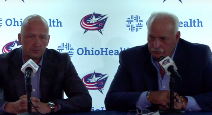 Jarmo Kekalainen and John Davidson address the media at Nationwide Arena