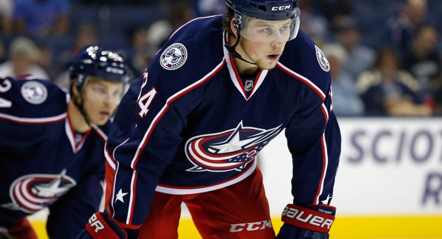 Josh Anderson waits for the puck to drop during a preseason game