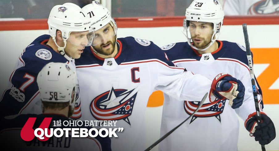 Nick Foligno celebrating with teammates