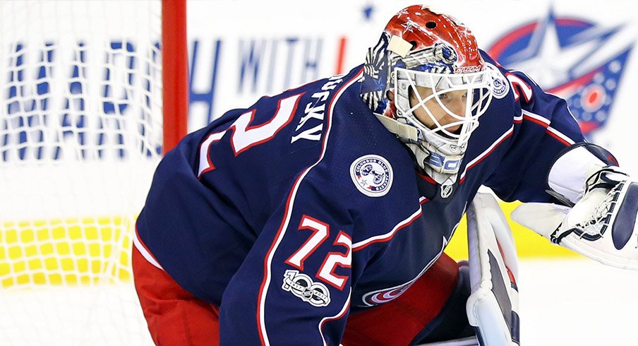 Sergei Bobrovsky prepares himself to make a save