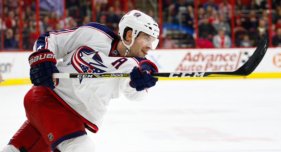 Boone Jenner takes a shot against the Carolina Hurricanes during the 2016-17 season