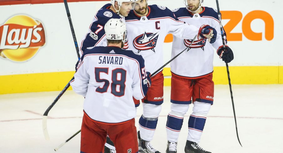 Blue Jackets celebrate a power play goal