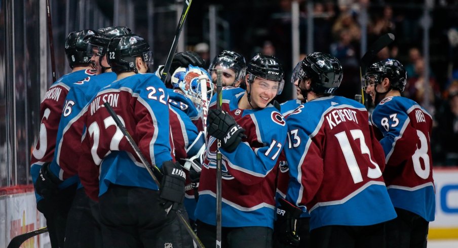 The Colorado Avalanche celebrate a win