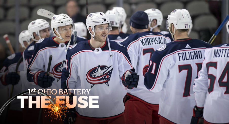 Blue Jackets celebrate a win over the Dallas Stars