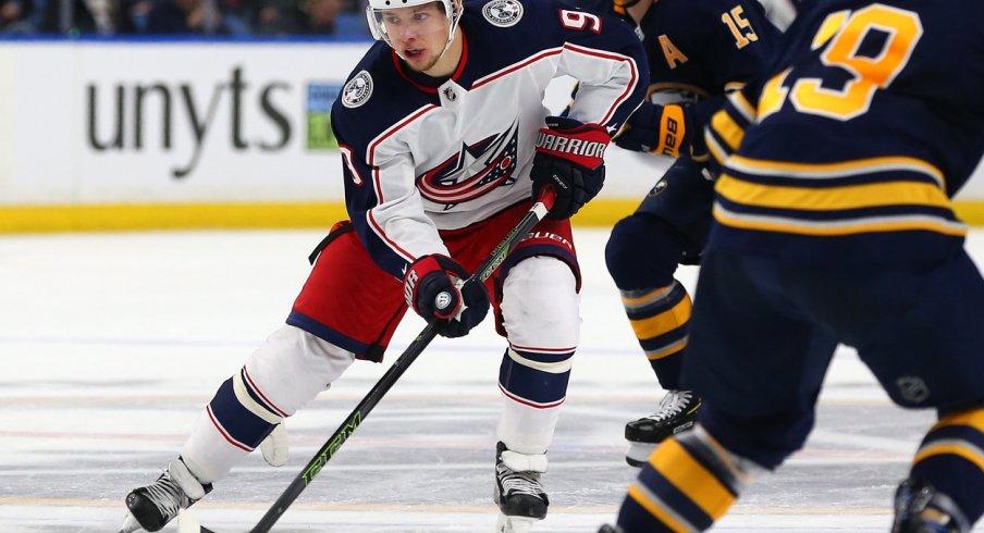 Artemi Panarin dances through the Sabres defense looking for a place to put the puck
