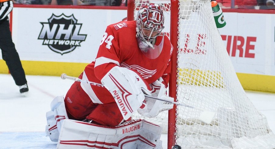 The Detroit Red Wings' Petr Mrazek makes a save 