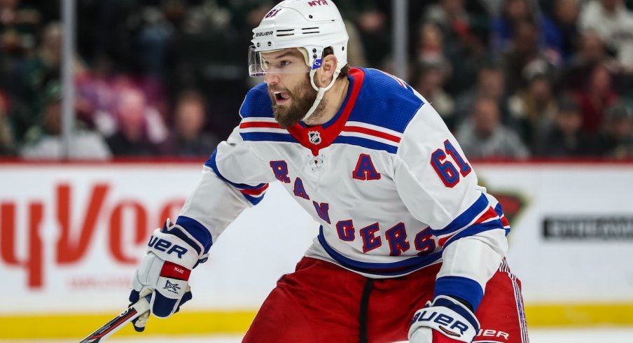 Forward Rick Nash eagerly awaits the puck 