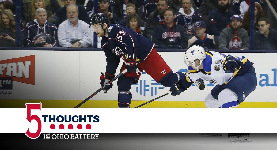 Mark Letestu takes a shot against the St. Louis Blues