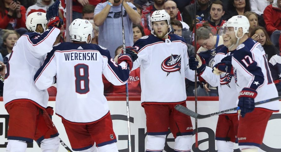 Josh Anderson celebrates his goal with his teammates