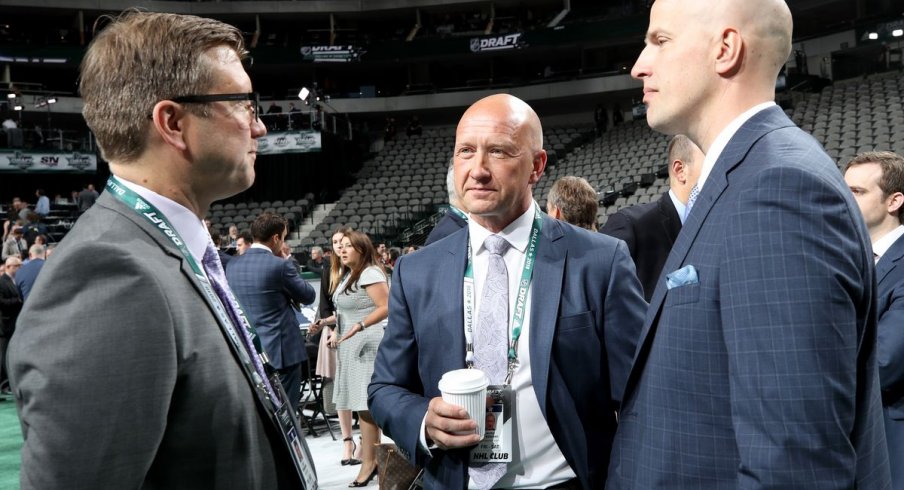 Columbus Blue Jackets general manager Jarmo Kekalainen on the draft floor in Dallas, Texas.