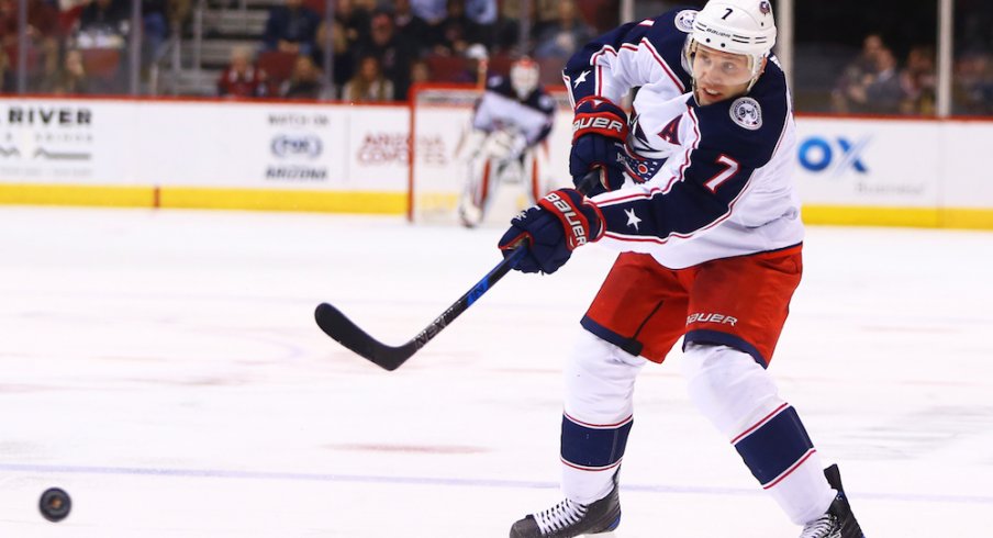 Columbus Blue Jackets defenseman Jack Johnson, who is reportedly interested in joining the Pittsburgh Penguins as a free agent.