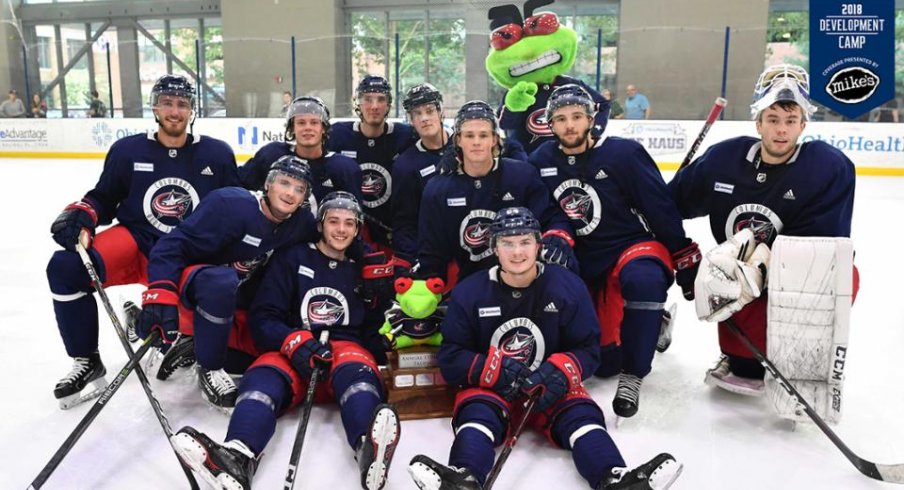 Jack Ahcan and Team Blue took home the Stinger Cup at Blue Jackets development camp
