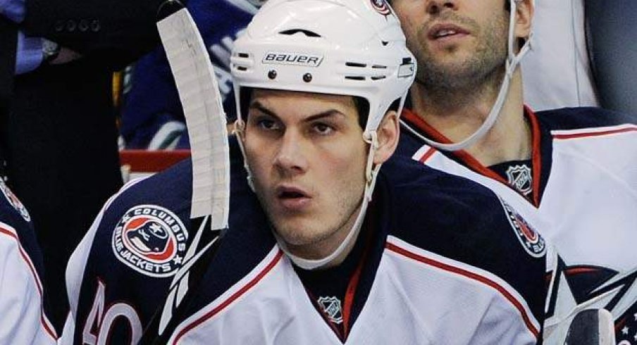 Jared Boll waits to get on the the ice during a game in 2011