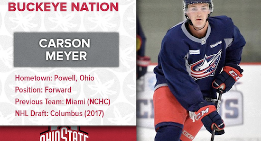 Blue Jackets prospect Carson Meyer, now eligible to play at Ohio State.