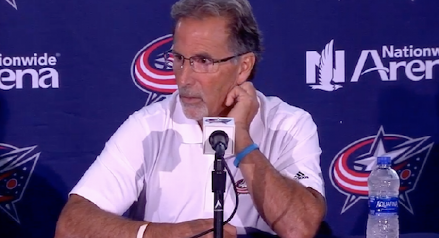 Blue Jackets head coach John Tortorella addresses the media at Media Day at Nationwide Arena in Columbus.