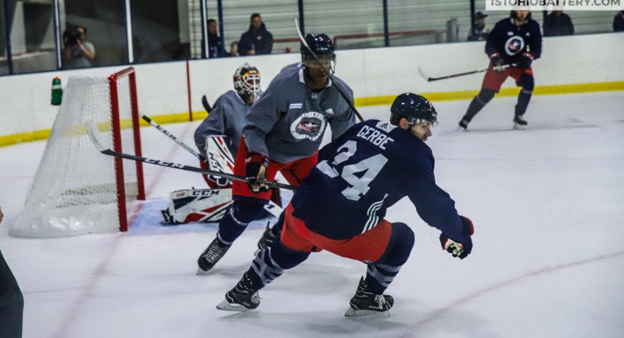 Columbus Blue Jackets forward Nathan Gerbe skates during a training camp practice at the OhioHealth Ice Haus.