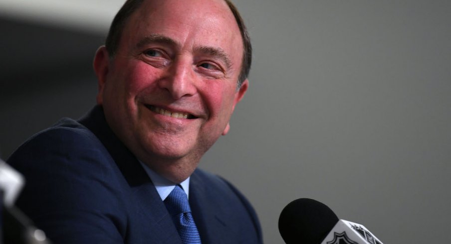 NHL commissioner Gary Bettman answers questions during a press conference at the 2018 Stanley Cup Final.