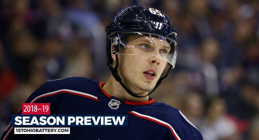 Columbus Blue Jackets defenseman Markus Nutivaara looks on during a game against the Washington Capitals at Nationwide Arena.