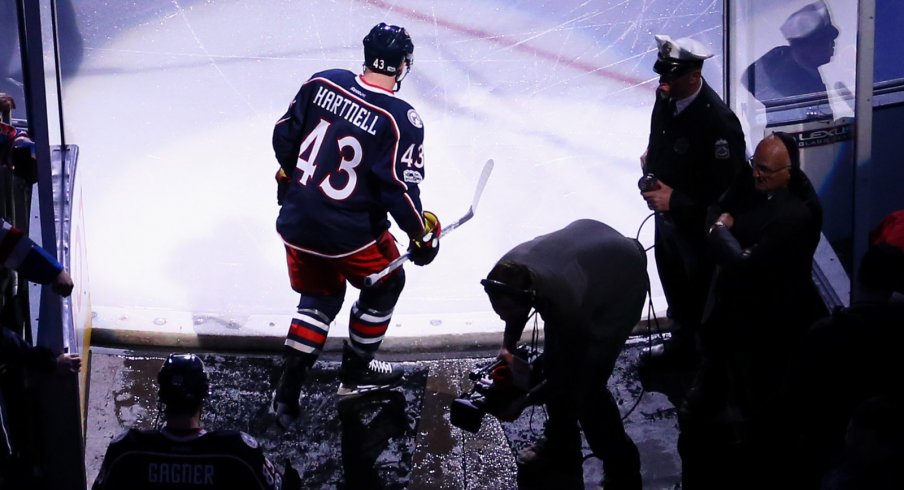 Scott Hartnell enters the ice for a game with the Columbus Blue Jackets. 