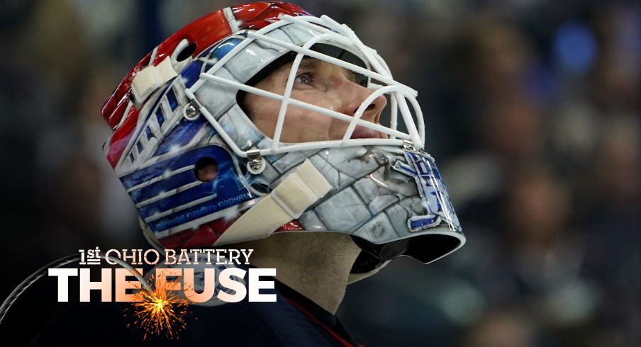 Columbus Blue Jackets goaltender Sergei Bobrovsky looks on during opening night at Nationwide Arena.