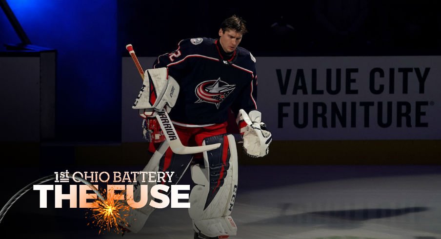 Columbus Blue Jackets goaltender Sergei Bobrovsky is introduced pre-game at Nationwide Arena.
