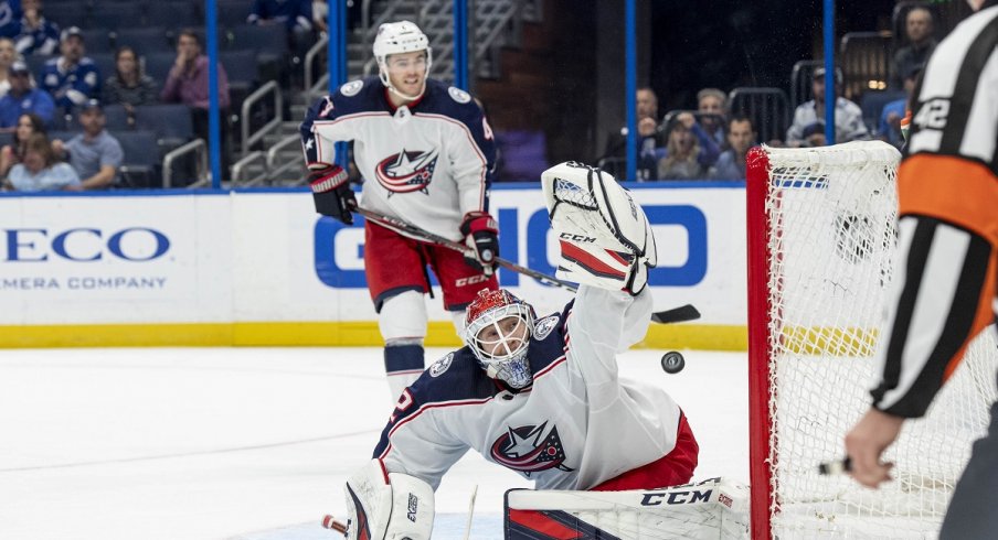 Columbus Blue Jackets goaltender Sergei Bobrovsky can't stop a puck as the Blue Jackets took an 8-2 loss to Tampa Bay at Amalie Arena.